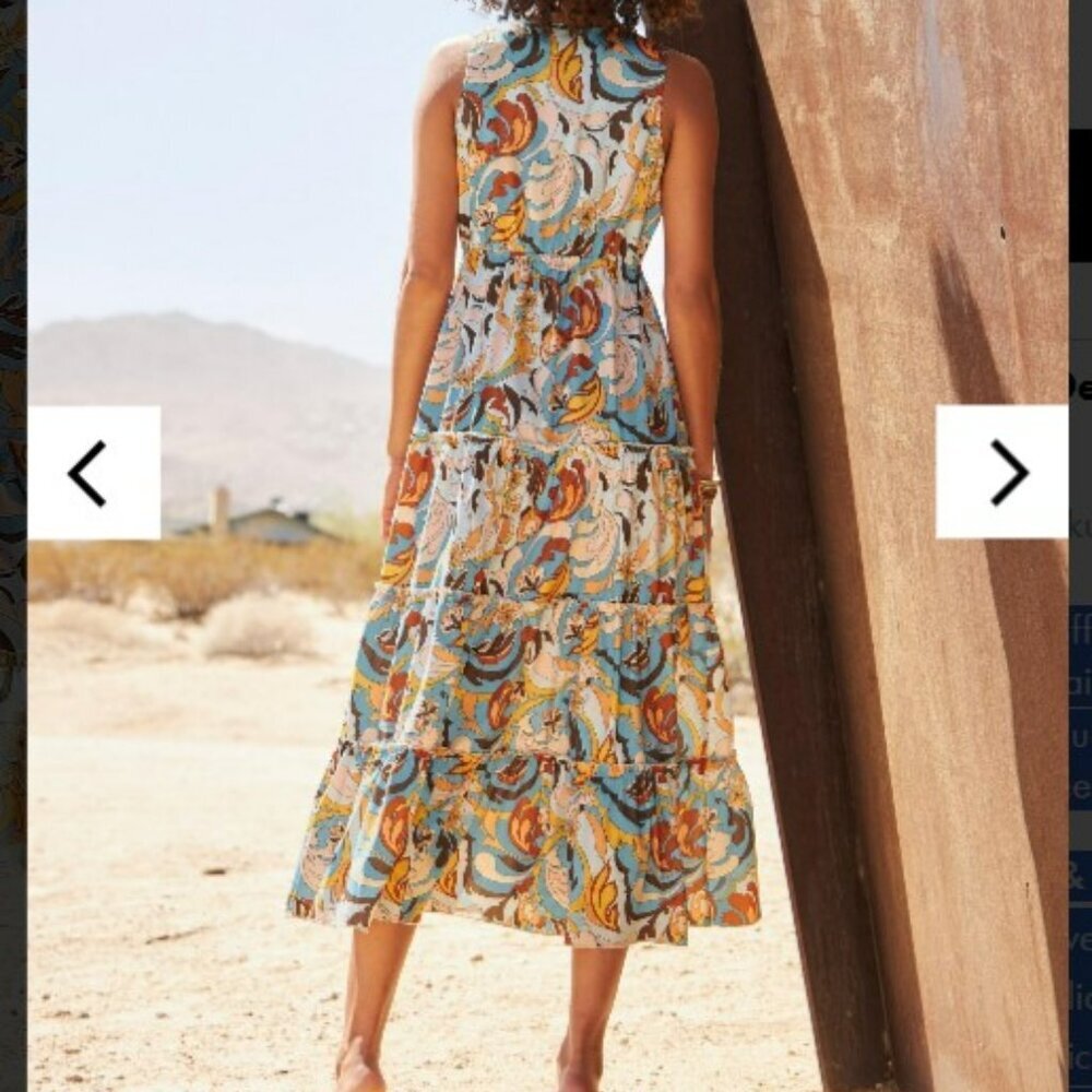Boston Proper‎ Printed Tiered Midi Multi Color V-Neck Sleeveless Dress Size S - Picture 3 of 12